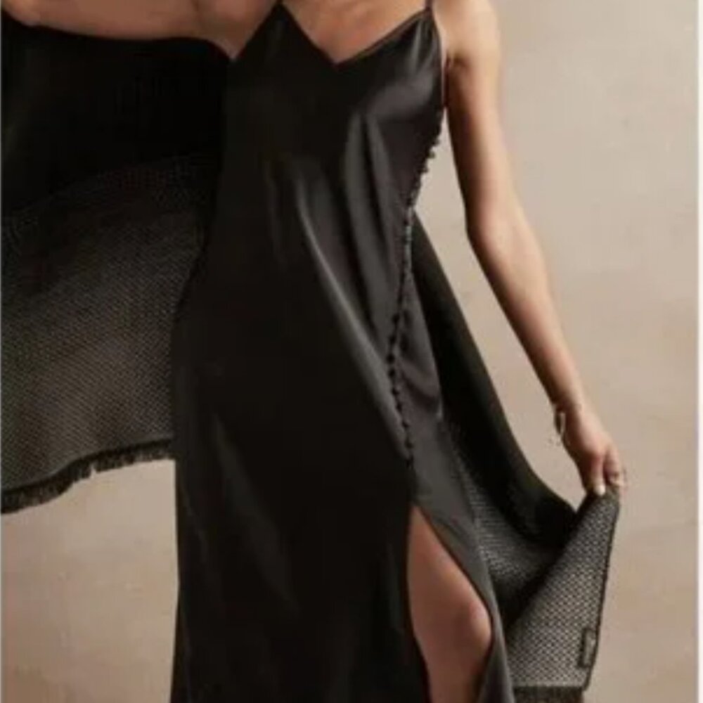 Banana Republic Covered-Button Satin Midi Slip Dress 6